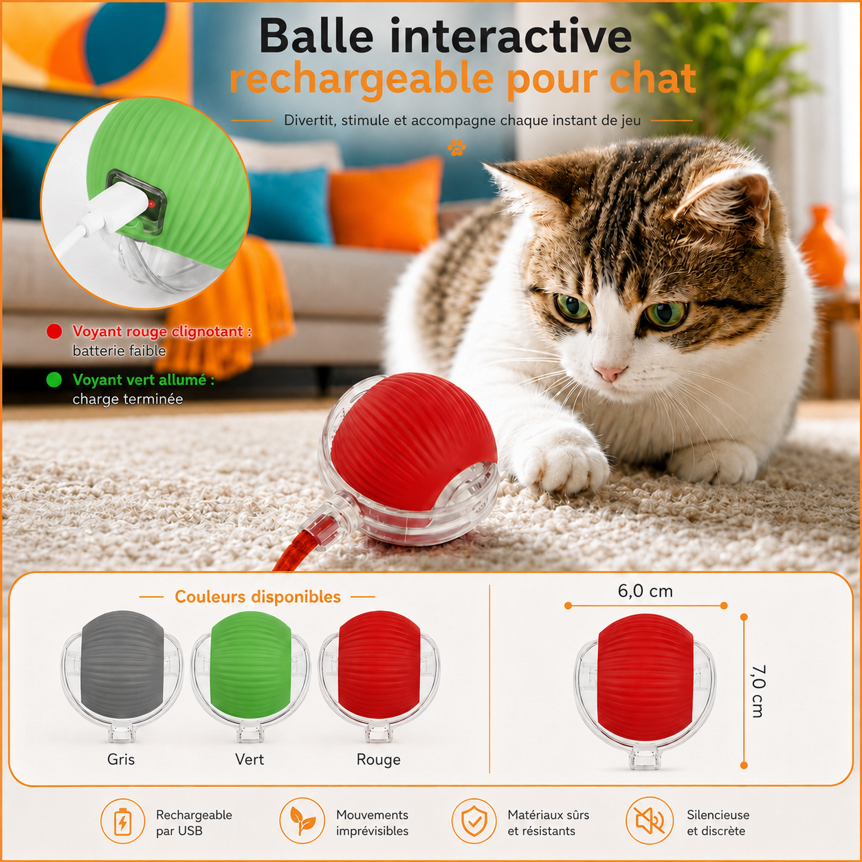 Balle interactive rechargeable