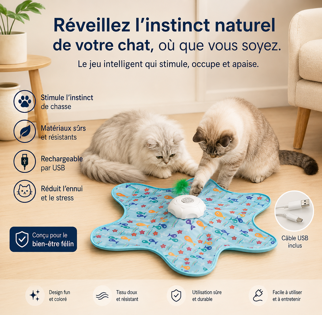 Tapis de jeu avec balle cachée